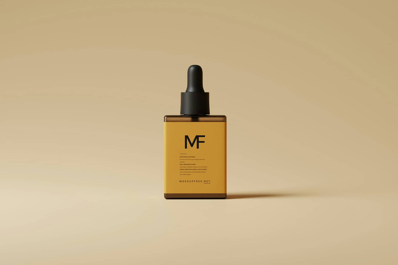 a bottle of mf hair oil on a beige background