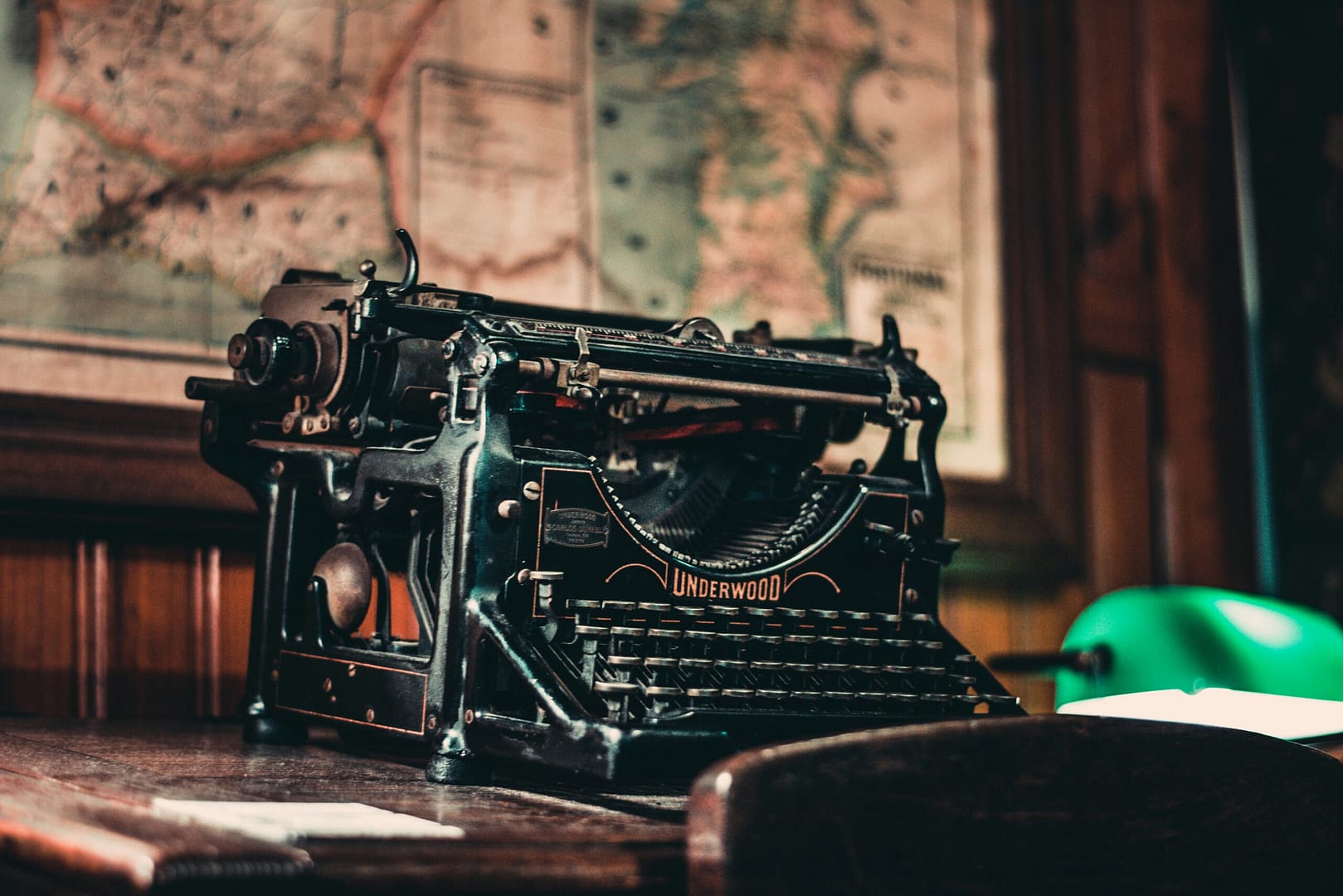 black typewriter on table